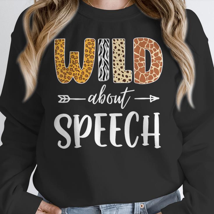 Wild About Speech SLP Leopard Teacher Back To School Kids Women Crewneck Sweatshirt, funny design Wild About Speech SLP Leopard Teacher Back To School Kids Women Crewneck Sweatshirt, funny design