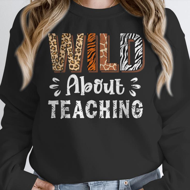 Wild About Teaching Teacher Lover Animals Leopard Zebra Women Crewneck Sweatshirt, funny design Wild About Teaching Teacher Lover Animals Leopard Zebra Women Crewneck Sweatshirt, funny design