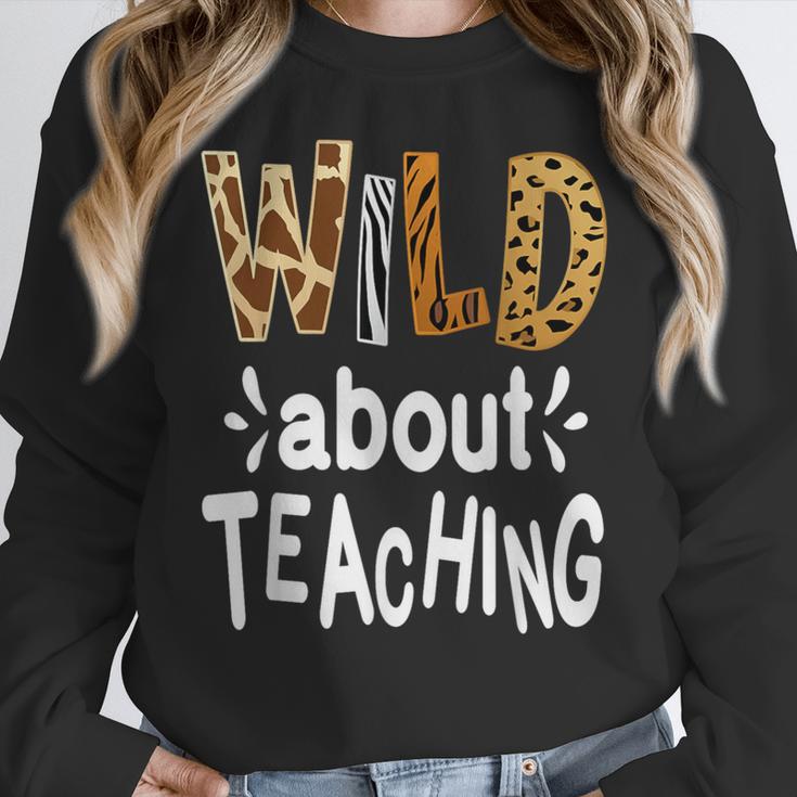 Wild About Teaching Teacher Student First Day Of School Women Crewneck Sweatshirt, funny design Wild About Teaching Teacher Student First Day Of School Women Crewneck Sweatshirt, funny design