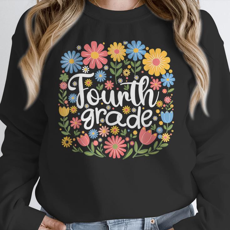 Wildflower 4th Fourth Grade Floral Back To School Teacher Women Crewneck Sweatshirt, 4th Grade Teacher Gifts, funny design
