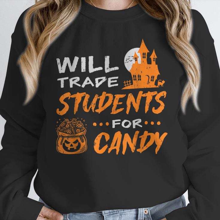 Will Trade Students For Candy Halloween Costume Teacher Women Crewneck Sweatshirt, funny design Will Trade Students For Candy Halloween Costume Teacher Women Crewneck Sweatshirt, funny design