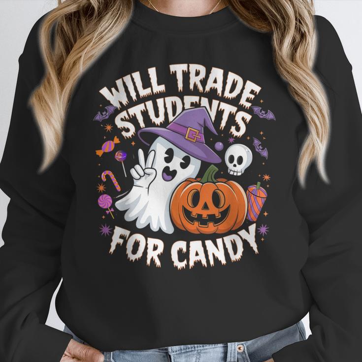 Will Trade Students For Candy Halloween Teacher Women Crewneck Sweatshirt, funny design Will Trade Students For Candy Halloween Teacher Women Crewneck Sweatshirt, funny design