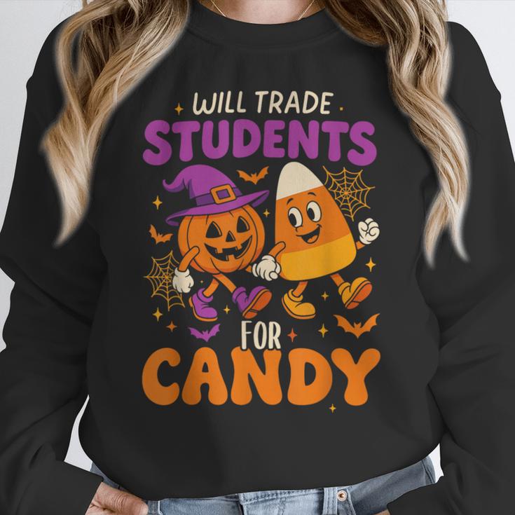Will Trade Students For Candy Shirt Fun Candy Corn Teacher Women Crewneck Sweatshirt, funny design Will Trade Students For Candy Shirt Fun Candy Corn Teacher Women Crewneck Sweatshirt, funny design