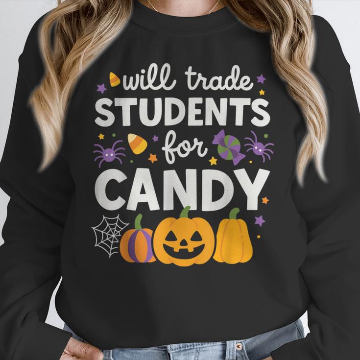 Will Trade Students For Candy Teacher Cute Halloween Women Crewneck Sweatshirt, funny design Will Trade Students For Candy Teacher Cute Halloween Women Crewneck Sweatshirt, funny design