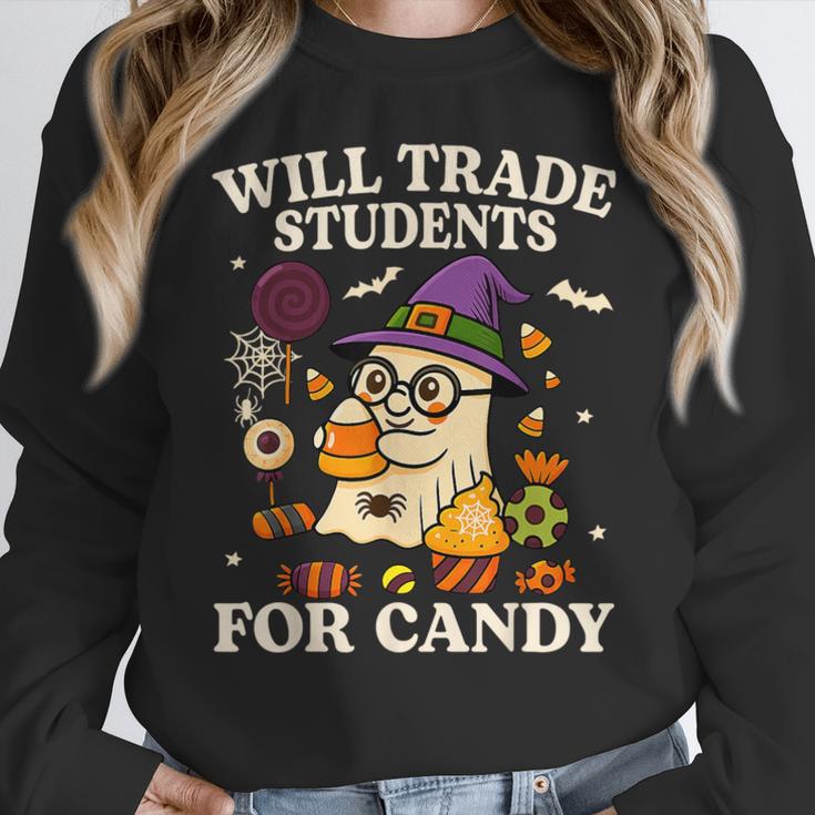 Will Trade Students For Candy Teacher Ghost Halloween Women Crewneck Sweatshirt, funny design Will Trade Students For Candy Teacher Ghost Halloween Women Crewneck Sweatshirt, funny design