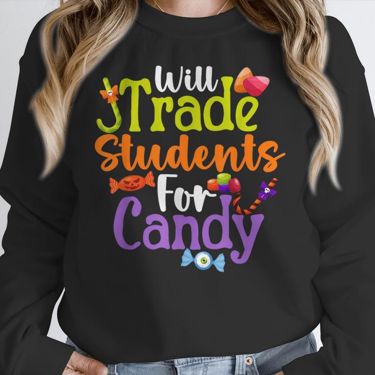 Will Trade Students For Candy Teacher Halloween Costume Women Crewneck Sweatshirt, funny design Will Trade Students For Candy Teacher Halloween Costume Women Crewneck Sweatshirt, funny design