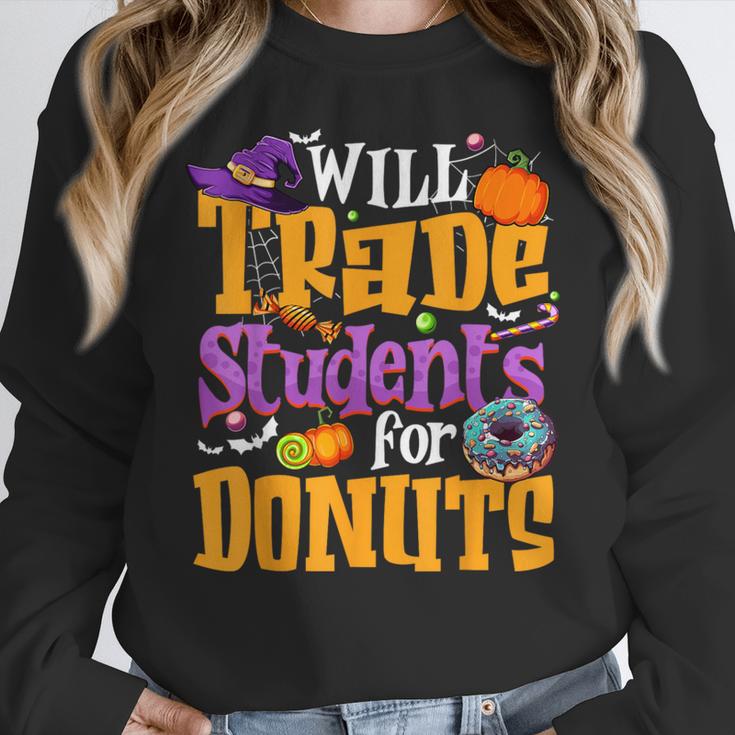 Will Trade Students For Donuts Halloween Teacher Women Crewneck Sweatshirt, funny design Will Trade Students For Donuts Halloween Teacher Women Crewneck Sweatshirt, funny design