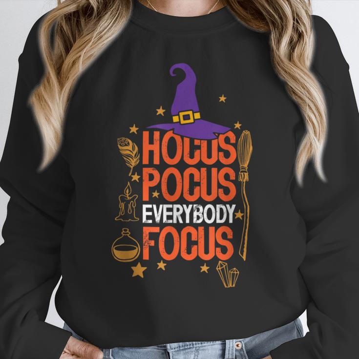 Witchy Halloween Hocus Pocus Everybody Focus Teacher Pumpkin Women Crewneck Sweatshirt, funny design