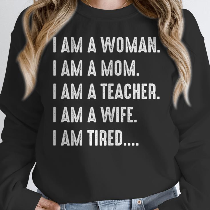 Woman Mom Teacher Wife TIRED T Shirt Cute Mom Teacher Shirts Women Crewneck Sweatshirt, funny design