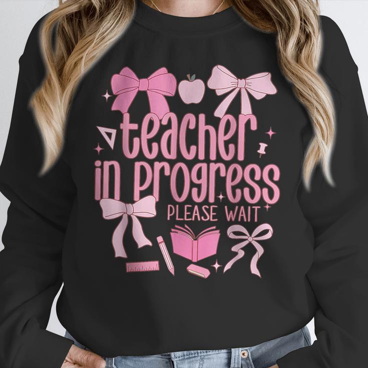 Women Teacher In Progress Coquette Pink Bow Future Teacher Women Crewneck Sweatshirt, Future Teacher Gifts, funny design