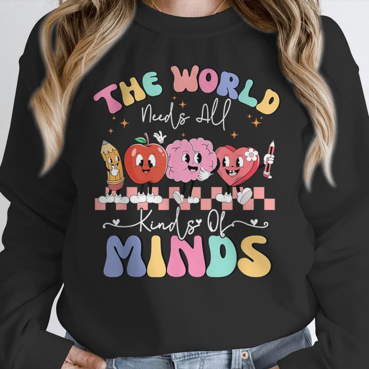 The World Needs All Kinds Of Minds Special Education Teacher Women Crewneck Sweatshirt, funny design The World Needs All Kinds Of Minds Special Education Teacher Women Crewneck Sweatshirt, funny design