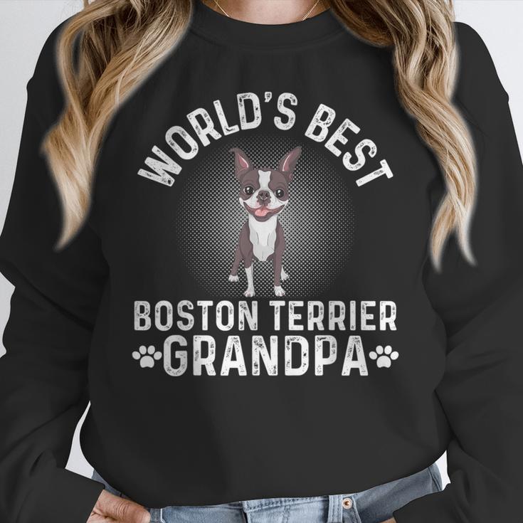 World's Best Boston Terrier Grandpa Dog Grandfather For Men Women Girls Kids Women Crewneck Sweatshirt, funny design