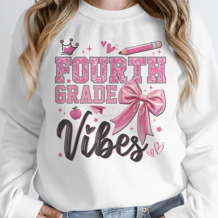4th Fourth Grade Vibes Back To School Coquette Teacher Girl Women Crewneck Sweatshirt, 4th Grade Teacher Gifts, funny design