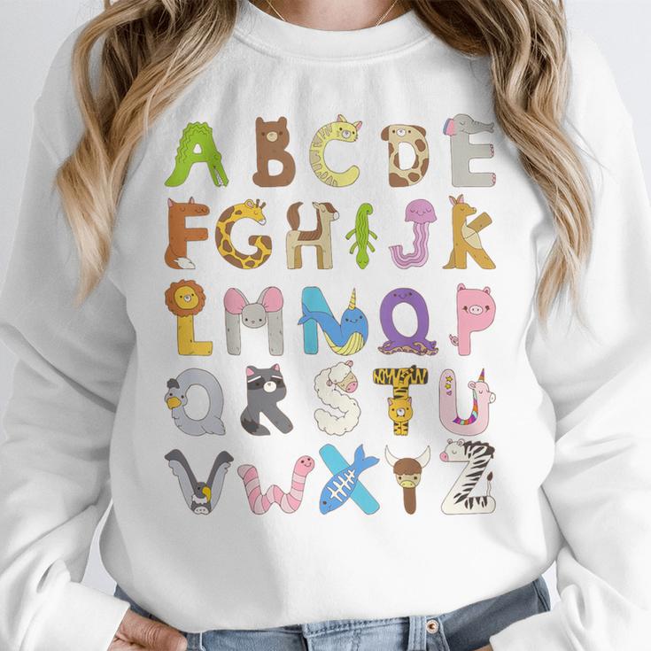 ABC Animals Alphabet Graphic Boys Girls Kindergarten Teacher Women Crewneck Sweatshirt, funny design ABC Animals Alphabet Graphic Boys Girls Kindergarten Teacher Women Crewneck Sweatshirt, funny design