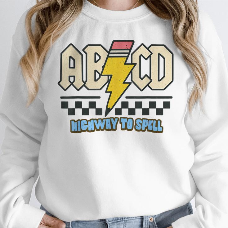 ABCD Highway To Spell Pencil Teacher & Student Font Me Women Crewneck Sweatshirt, funny design ABCD Highway To Spell Pencil Teacher & Student Font Me Women Crewneck Sweatshirt, funny design