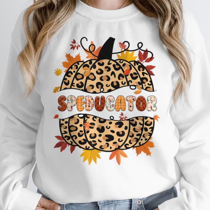Autumn Fall SPED ED Teacher Thankful Grateful Pumpkin Retro Women Crewneck Sweatshirt, funny design