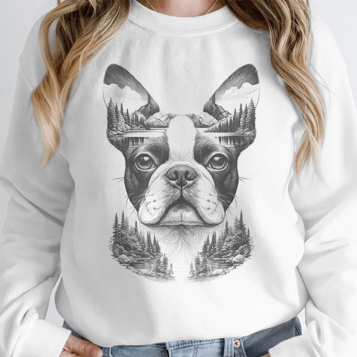 Boston Terrier Dog Bostie Nature Memorial Idea Men Women Women Crewneck Sweatshirt, funny design