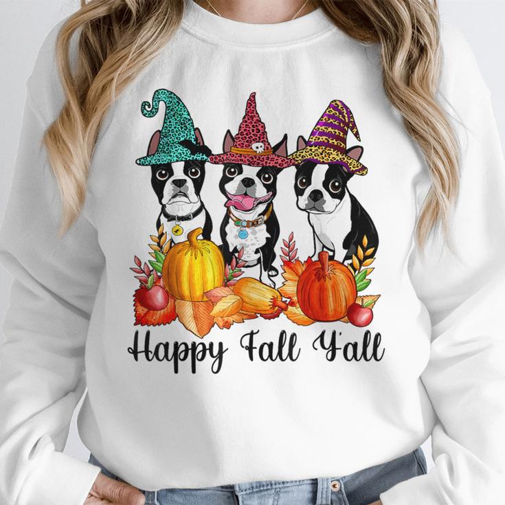 Boston Terrier Dog Lover Fall Ya'Ll Halloween Costume Men Women Women Crewneck Sweatshirt, Boston Terrier Halloween Gifts, funny design