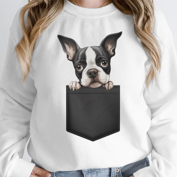 Boston Terrier Dog Puppy Dog In Pocket Cute Pet Lover Women Crewneck Sweatshirt, funny design