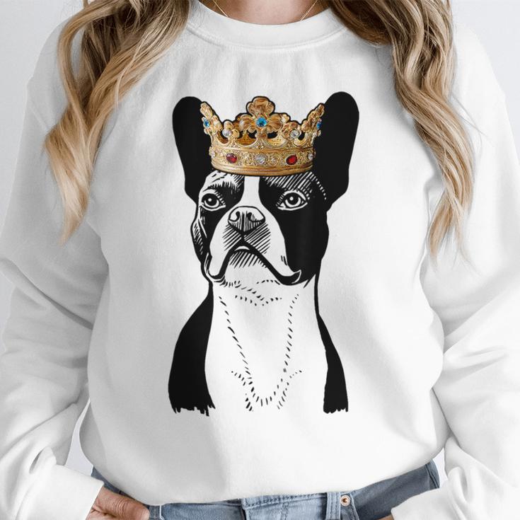 Boston Terrier Dog Wearing Crown For Men Women Girls Kids Women Crewneck Sweatshirt, funny design