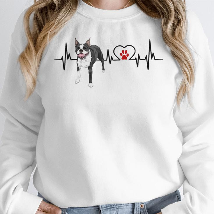 Boston Terrier EKG Heartbeat Heart Line Dog Lovers Women Crewneck Sweatshirt, funny design