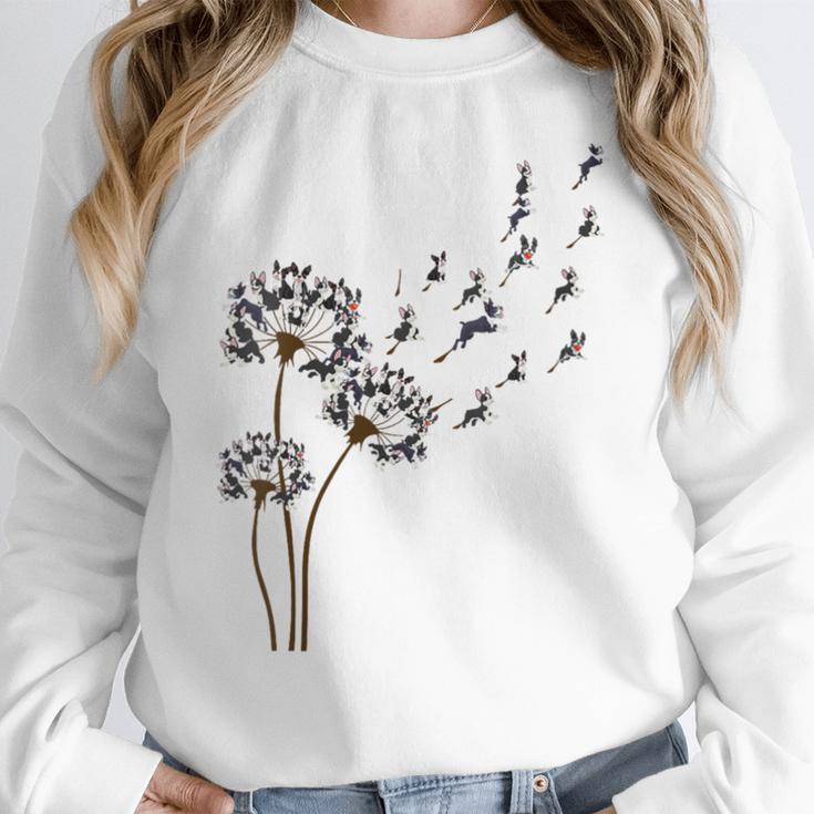 Boston Terrier Flower Fly Dandelion Dog Lover Dog Dad Women Crewneck Sweatshirt, Boston Terrier Dad Gifts, funny design