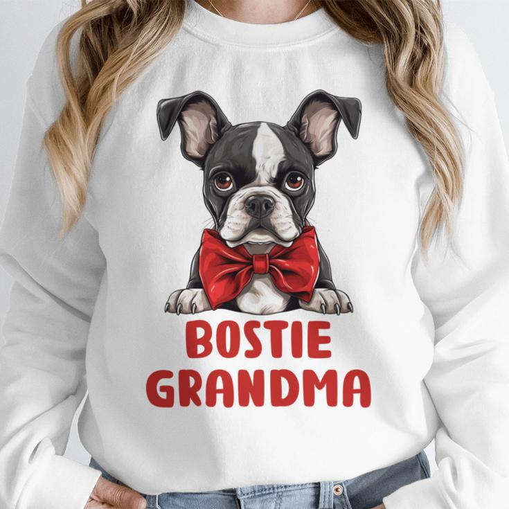 Boston Terrier Grandma Dog Lovers Puppy Bostie Owner Women Crewneck Sweatshirt, funny design