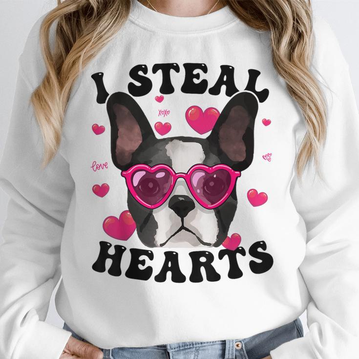 Boston Terrier Heart Glasses Girls Bostie Valentines Day Women Crewneck Sweatshirt, funny design