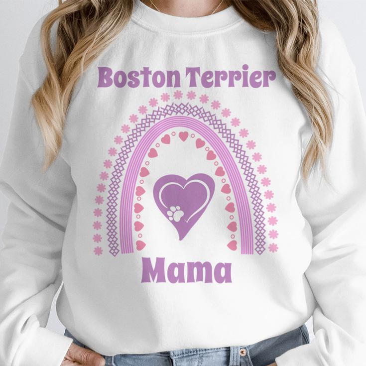 Boston Terrier Mama Cute Rainbow Paw Heart Shape Women Crewneck Sweatshirt, funny design