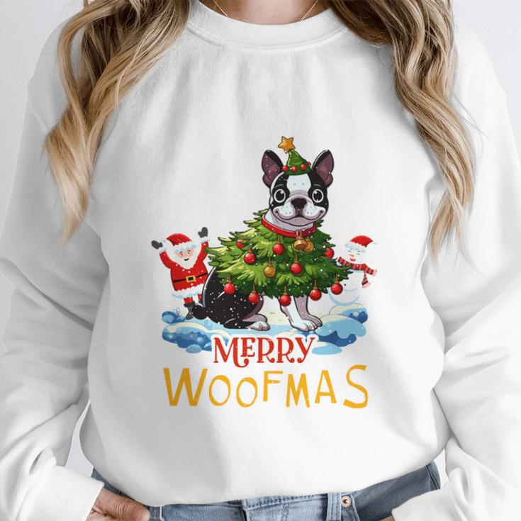 Boston Terrier Merry Christmas Tree Lights Dog X-Mas Dogs Women Crewneck Sweatshirt, Boston Terrier Christmas Gifts, funny design