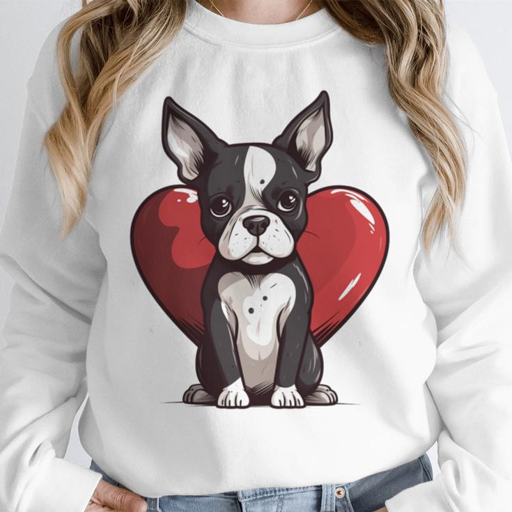 Boston Terrier Mom Dad Bostie Dog Lover Valentines Day Women Crewneck Sweatshirt, Mom Gifts, Boston Terrier Dad Gifts, Boston Terrier Mom Gifts, funny design