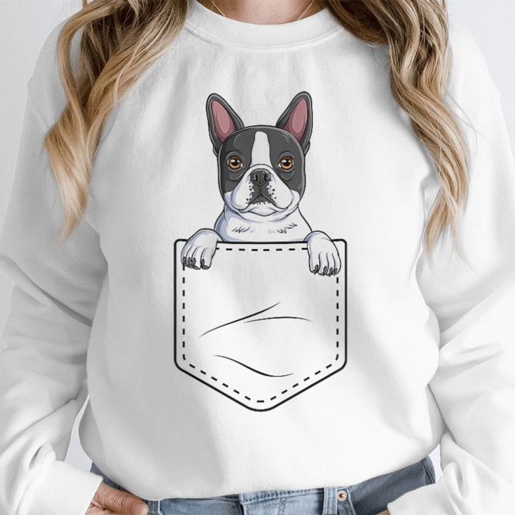 Boston Terrier In The Pocket Cute Boston Terrier Dog Lovers Men Women Girls Kids Women Crewneck Sweatshirt, funny design