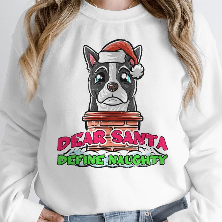 Boston Terrier Santa Claus Christmas Dog Women Crewneck Sweatshirt, Boston Terrier Christmas Gifts, funny design