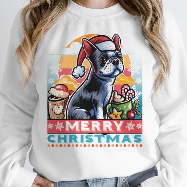 Boston Terrier Santa Claus Coffee Mug Merry Christmas Dogs Women Crewneck Sweatshirt, Boston Terrier Christmas Gifts, funny design