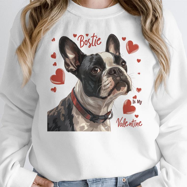Boston Terrier Is My Valentine Cute Pet Dog Owner Valentine Women Crewneck Sweatshirt, funny design
