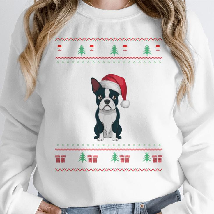 Boston Terrier Wearing Santa Hat Ugly Xmas Dog Lovers Women Crewneck Sweatshirt, funny design