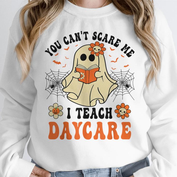 You Can't Scare Me I Teach Daycare Teacher Halloween Ghost Women Crewneck Sweatshirt, funny design