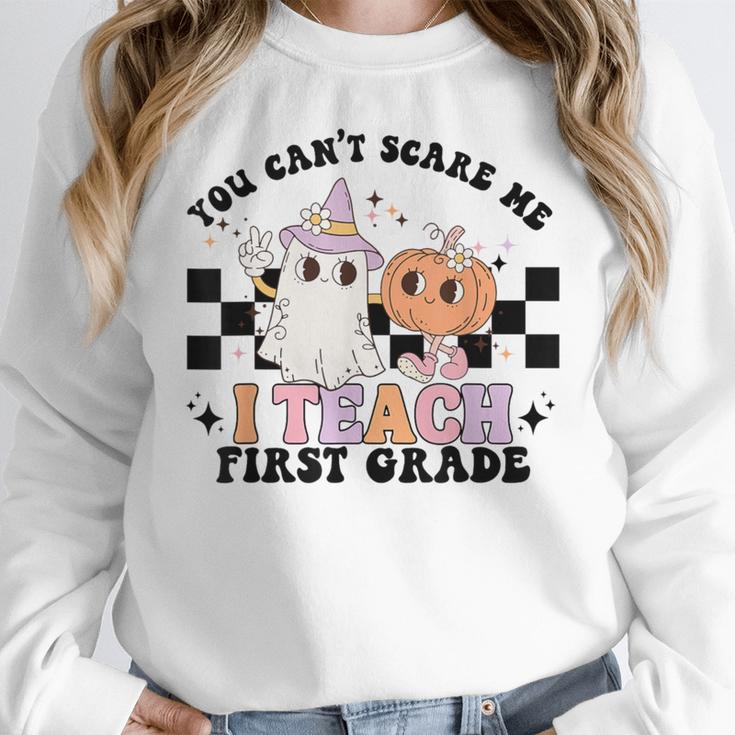 You Cant Scare Me I Teach First Grade Teacher Halloween Women Crewneck Sweatshirt, First Grade Teacher Gifts, funny design You Cant Scare Me I Teach First Grade Teacher Halloween Women Crewneck Sweatshirt, First Grade Teacher Gifts, funny design