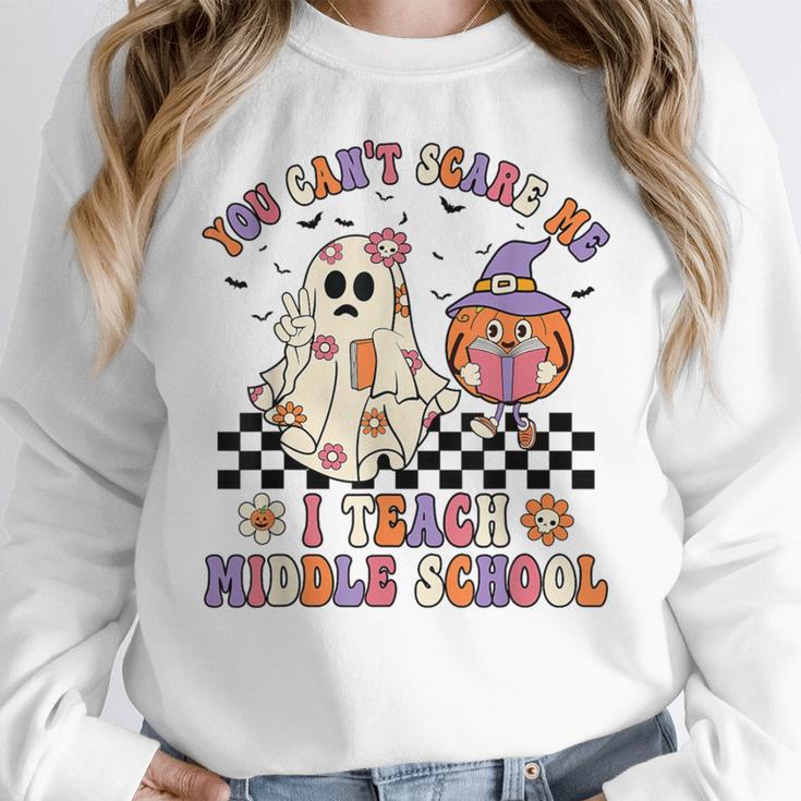 You Can't Scare Me I Teach Middle School Halloween Teacher Women Crewneck Sweatshirt, funny design You Can't Scare Me I Teach Middle School Halloween Teacher Women Crewneck Sweatshirt, funny design
