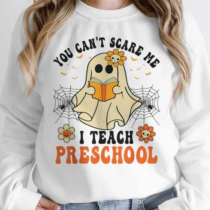 You Can't Scare Me I Teach Preschool Teacher Halloween Ghost Men Women Women Crewneck Sweatshirt, funny design