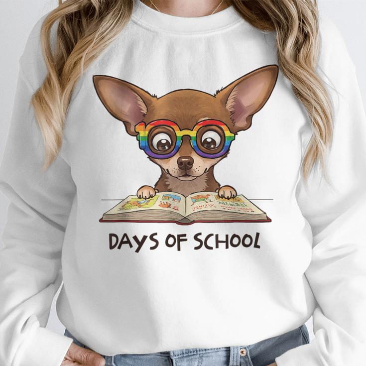 Chihuahua 100 Days Of School Rainbow Glasses Teacher Women Crewneck Sweatshirt, funny design Chihuahua 100 Days Of School Rainbow Glasses Teacher Women Crewneck Sweatshirt, funny design