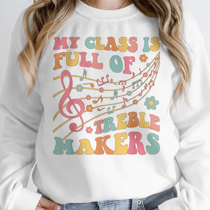 My Class Is Full Of Treble Makers Funny Music Teacher Groovy Men Women Girls Kids Women Crewneck Sweatshirt, Groovy Teacher Gifts, funny design