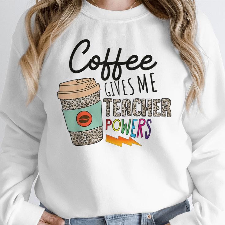 Coffee Gives Me Teacher Power Teacher Elementary Women Women Crewneck Sweatshirt, funny design Coffee Gives Me Teacher Power Teacher Elementary Women Women Crewneck Sweatshirt, funny design
