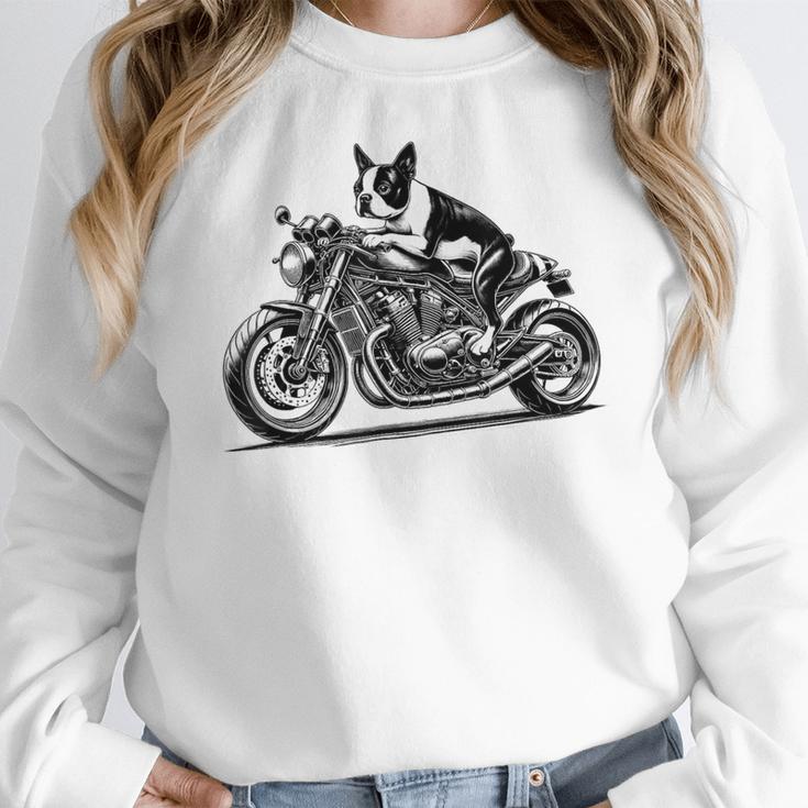 Cool Boston Terrier Riding a Motorcycle Biker Dog Lover For Men Women Kids Women Crewneck Sweatshirt, Boston Terrier Riding Gifts, funny design
