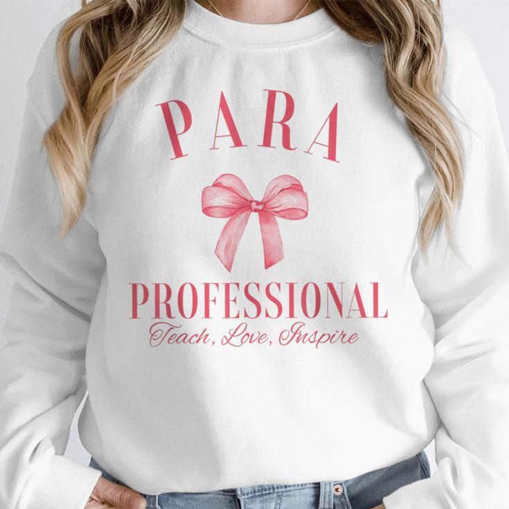 Coquette Bow Paraprofessional School Para Squad Teacher Aide Women Crewneck Sweatshirt, funny design Coquette Bow Paraprofessional School Para Squad Teacher Aide Women Crewneck Sweatshirt, funny design