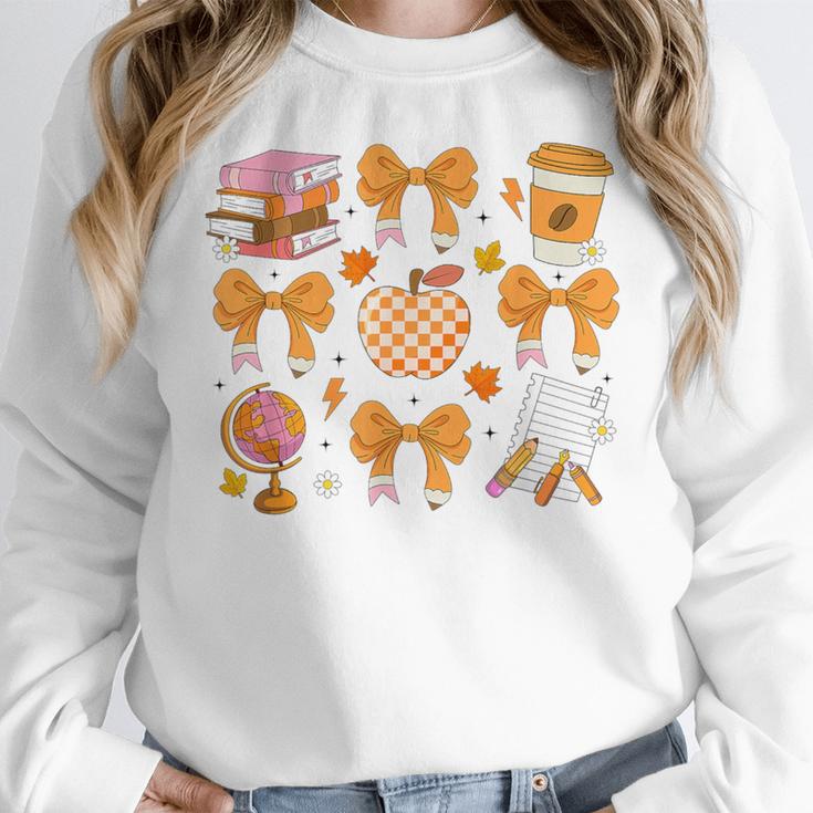 Coquette Bow Teacher Thanksgiving Fall Autumn Girls Women Women Crewneck Sweatshirt, funny design Coquette Bow Teacher Thanksgiving Fall Autumn Girls Women Women Crewneck Sweatshirt, funny design