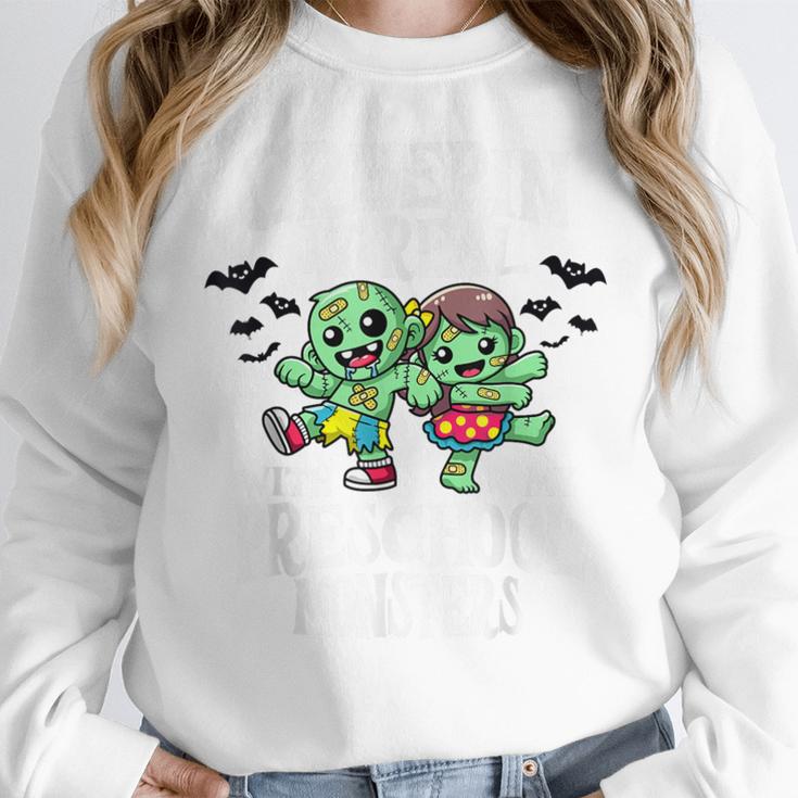 Creepin It Real Monster School Preschool Teacher Halloween Women Crewneck Sweatshirt, funny design