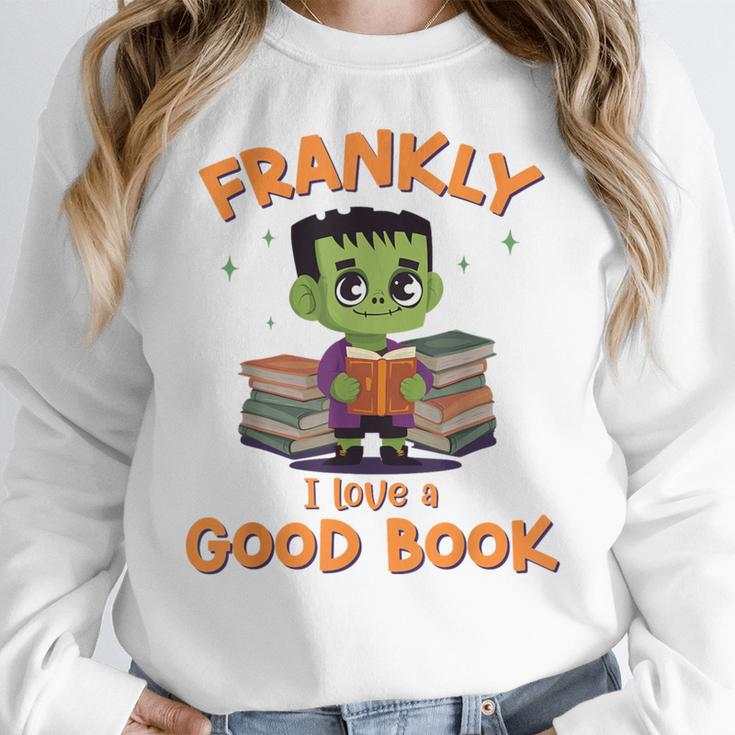 Cute Halloween Teacher Librarian Frankenstein Reading Books Women Crewneck Sweatshirt, funny design Cute Halloween Teacher Librarian Frankenstein Reading Books Women Crewneck Sweatshirt, funny design