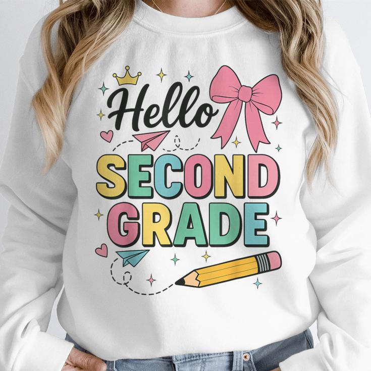 Cute Hello Second Grade Back To School Coquette Teacher Girl Women Crewneck Sweatshirt, funny design Cute Hello Second Grade Back To School Coquette Teacher Girl Women Crewneck Sweatshirt, funny design