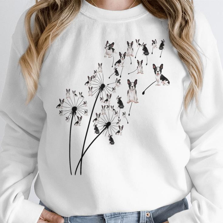Dandelion Boston Terrier Flower Floral Bostie Tree Women Crewneck Sweatshirt, funny design
